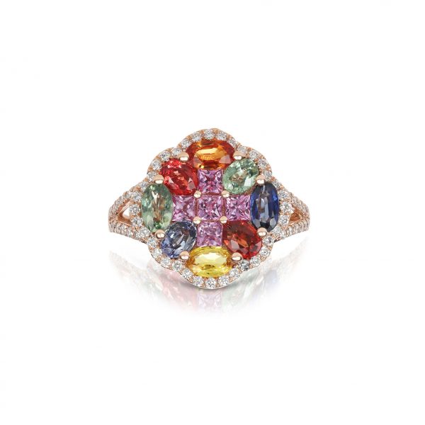 Multi-colored Sapphire Ring, 14k YG S2.6ct