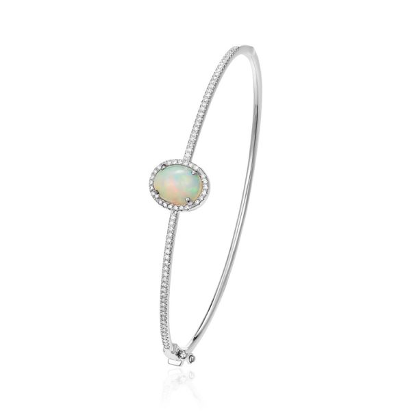 Opal & Diamond Bangle Bracelet Wg .22cttw