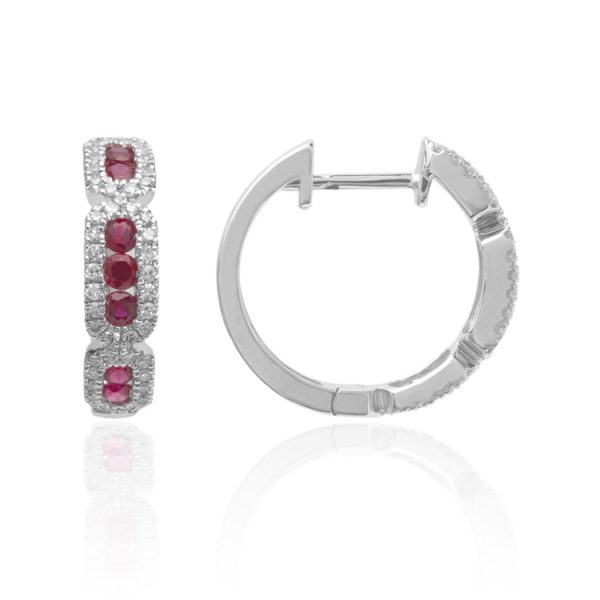 Ruby & Diamond Hoop Earrings Wg .25