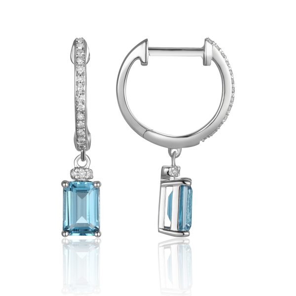 Blue Topaz & Diamond Earrings Wg .10ct